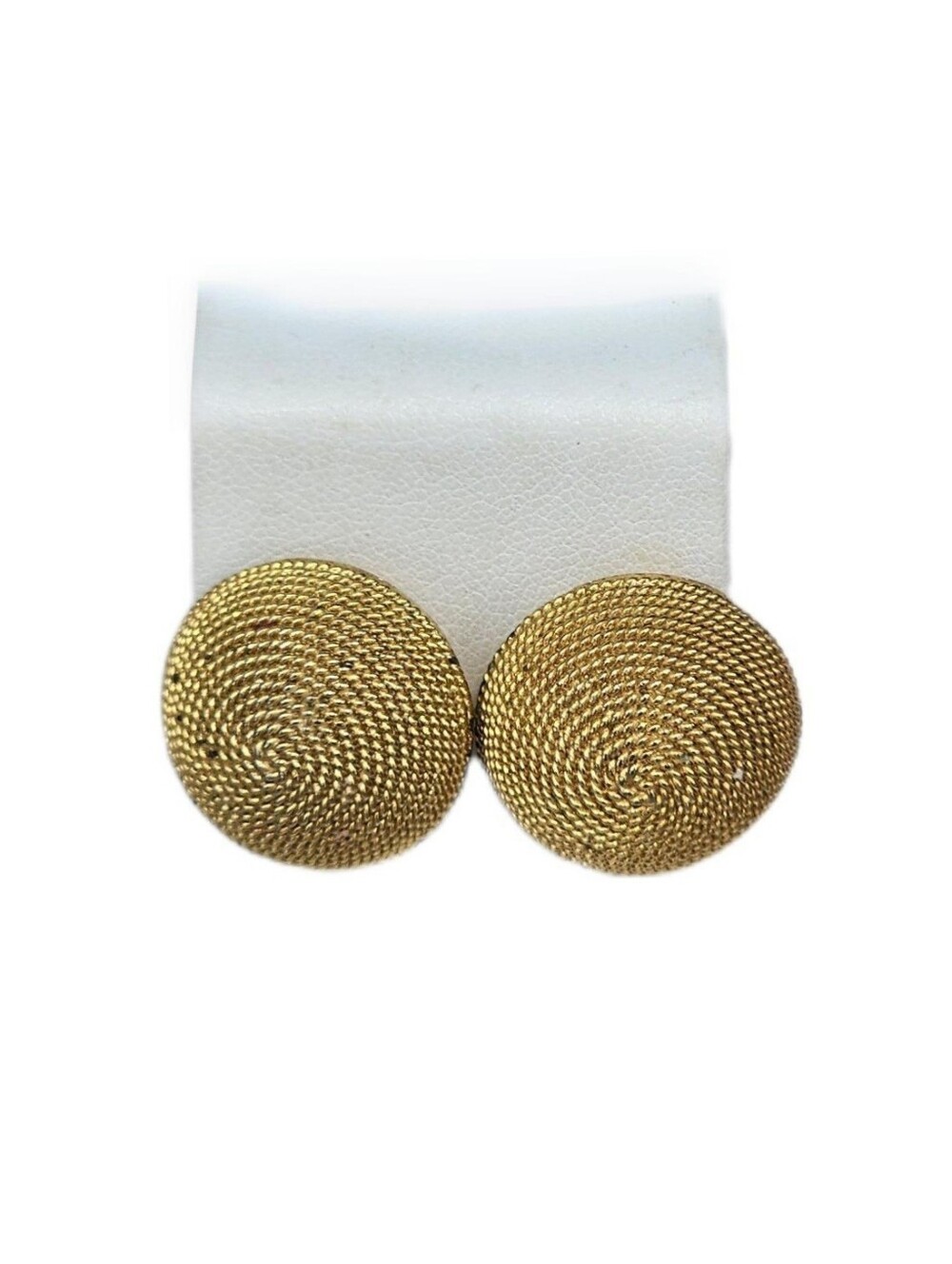 Vintage Crown Trifari Gold-Tone Rope Textured Dome Clip-On Earrings